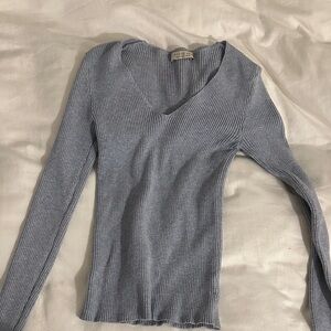 Active USA Light Blue Ribbed Long Sleeve Top